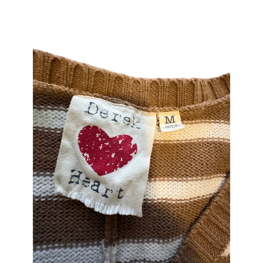 (CL) Derek Heart Brown White Striped V-Neck Cropped Dolman Sleeve Sweater Medium - Picture 4 of 6